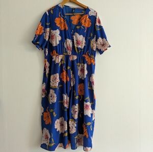 Influence Floral Blue Midi Dress Size 16